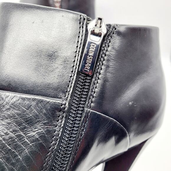 Colin Stuart Black Leather Ankle Boots Cone Heels Zipper Pointed Toe Women's 5 - Picture 8 of 11